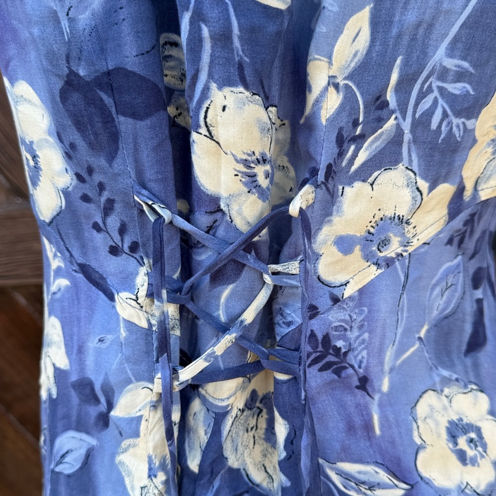 All that Jazz Blue and Yellow Floral Sleeveless Dress 8 w laces - Picture 3 of 7